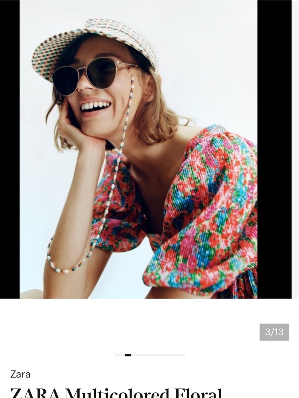 Zara Pink Red Blue Floral Puff Sleeve Dress
